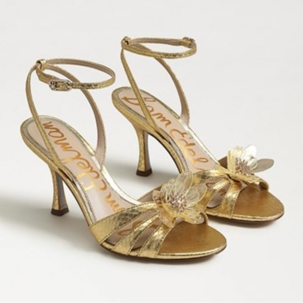 Sam Edelman Gold Heels with Floral Accent